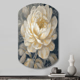 Emotions Of White Gold Peony Flower III - Asymmetric Metal Wall Art