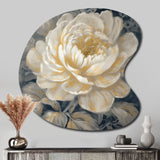 Emotions Of White Gold Peony Flower III - Asymmetric Metal Wall Art