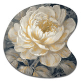 Emotions Of White Gold Peony Flower III - Asymmetric Metal Wall Art