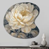 Emotions Of White Gold Peony Flower III - Asymmetric Metal Wall Art