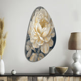 Emotions Of White Gold Peony Flower III - Asymmetric Metal Wall Art