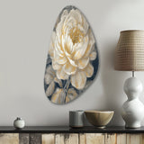 Emotions Of White Gold Peony Flower III - Asymmetric Metal Wall Art