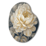 Emotions Of White Gold Peony Flower III - Asymmetric Metal Wall Art