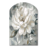 White Grey Peony Blooms In Motion I - Asymmetric Metal Wall Art