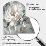 White Grey Peony Blooms In Motion I - Asymmetric Metal Wall Art