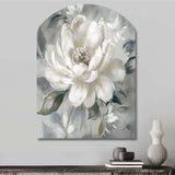 White Grey Peony Blooms In Motion I - Asymmetric Metal Wall Art