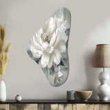 White Grey Peony Blooms In Motion I - Asymmetric Metal Wall Art