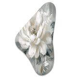 White Grey Peony Blooms In Motion I - Asymmetric Metal Wall Art