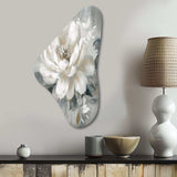 White Grey Peony Blooms In Motion I - Asymmetric Metal Wall Art