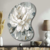 White Grey Peony Blooms In Motion I - Asymmetric Metal Wall Art