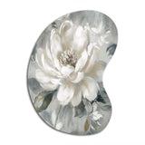 White Grey Peony Blooms In Motion I - Asymmetric Metal Wall Art