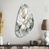 White Grey Peony Blooms In Motion I - Asymmetric Metal Wall Art