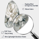 White Grey Peony Blooms In Motion I - Asymmetric Metal Wall Art