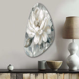 White Grey Peony Blooms In Motion I - Asymmetric Metal Wall Art