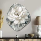 White Grey Peony Blooms In Motion I - Asymmetric Metal Wall Art