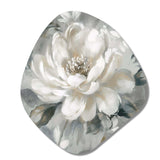 White Grey Peony Blooms In Motion I - Asymmetric Metal Wall Art