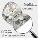 White Grey Peony Blooms In Motion I - Asymmetric Metal Wall Art