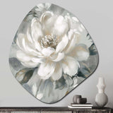 White Grey Peony Blooms In Motion I - Asymmetric Metal Wall Art