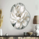 White Grey Peony Blooms In Motion I - Asymmetric Metal Wall Art