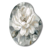 White Grey Peony Blooms In Motion I - Asymmetric Metal Wall Art