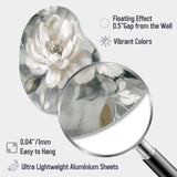 White Grey Peony Blooms In Motion I - Asymmetric Metal Wall Art