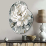 White Grey Peony Blooms In Motion I - Asymmetric Metal Wall Art