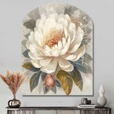 White Grey Peony Blooms In Motion III - Asymmetric Metal Wall Art