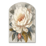 White Grey Peony Blooms In Motion III - Asymmetric Metal Wall Art