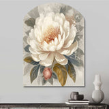 White Grey Peony Blooms In Motion III - Asymmetric Metal Wall Art