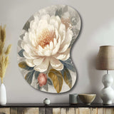 White Grey Peony Blooms In Motion III - Asymmetric Metal Wall Art