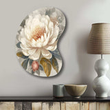 White Grey Peony Blooms In Motion III - Asymmetric Metal Wall Art