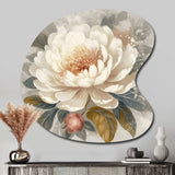 White Grey Peony Blooms In Motion III - Asymmetric Metal Wall Art