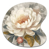 White Grey Peony Blooms In Motion III - Asymmetric Metal Wall Art