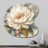 White Grey Peony Blooms In Motion III - Asymmetric Metal Wall Art