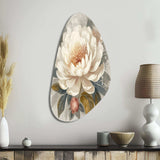 White Grey Peony Blooms In Motion III - Asymmetric Metal Wall Art