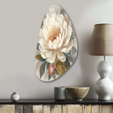 White Grey Peony Blooms In Motion III - Asymmetric Metal Wall Art