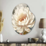 White Grey Peony Blooms In Motion III - Asymmetric Metal Wall Art