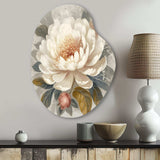 White Grey Peony Blooms In Motion III - Asymmetric Metal Wall Art