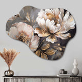 White Grey Peony Blooms In Motion IV - Asymmetric Metal Wall Art