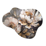 White Grey Peony Blooms In Motion IV - Asymmetric Metal Wall Art