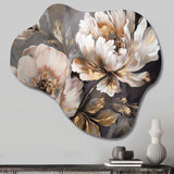 White Grey Peony Blooms In Motion IV - Asymmetric Metal Wall Art