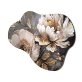 White Grey Peony Blooms In Motion IV - Asymmetric Metal Wall Art