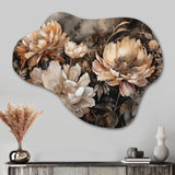 Cream Brown Peony Blooms In Motion - Asymmetric Metal Wall Art