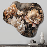 Cream Brown Peony Blooms In Motion - Asymmetric Metal Wall Art