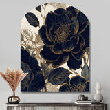 Blue Gold Peonies Celebration I - Asymmetric Metal Wall Art