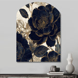 Blue Gold Peonies Celebration I - Asymmetric Metal Wall Art