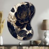 Blue Gold Peonies Celebration I - Asymmetric Metal Wall Art