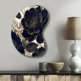 Blue Gold Peonies Celebration I - Asymmetric Metal Wall Art