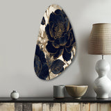 Blue Gold Peonies Celebration I - Asymmetric Metal Wall Art