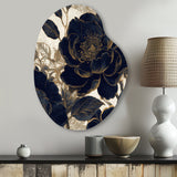 Blue Gold Peonies Celebration I - Asymmetric Metal Wall Art